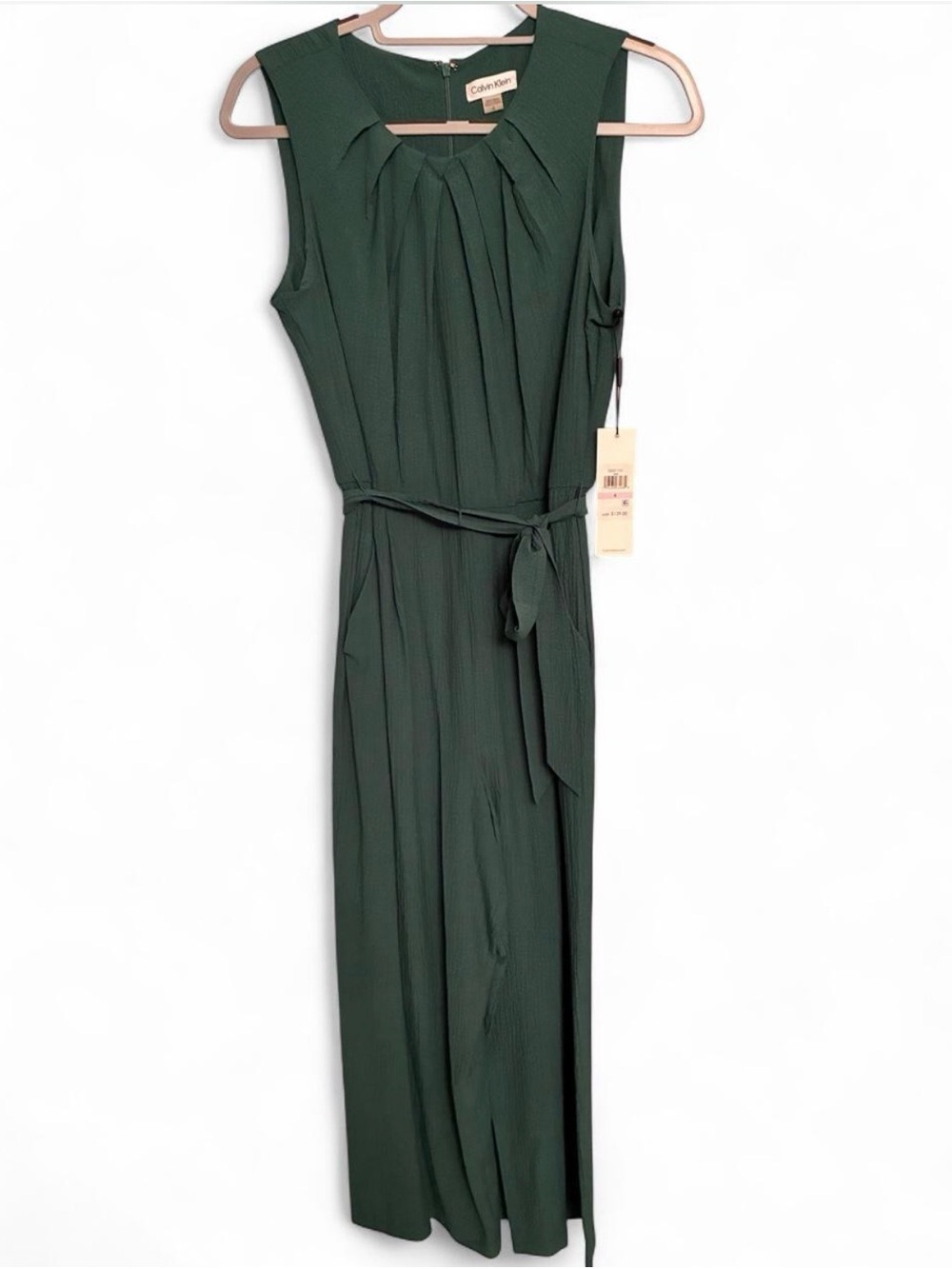 Calvin Klein Emerald Green Sleeveless Pleated Jumpsuit
